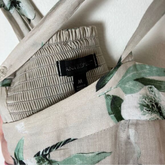 Banana Republic Maxie Dress | Ramie | Button Front | Khaki Floral | Medium - Picture 9 of 12